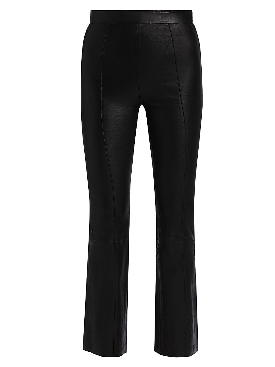 Women's Leather High-Rise Flared Crop Pants - Black - Size XL