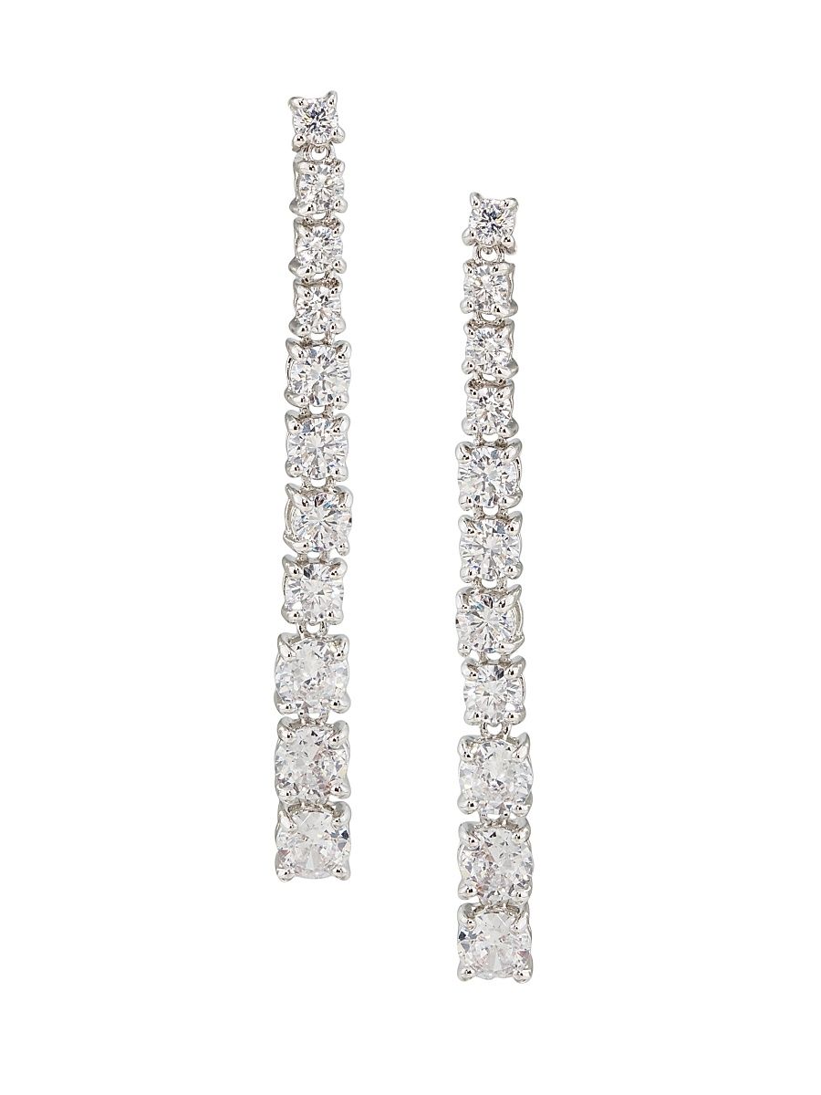 Women's Graduated Sterling Silver & Cubic Zirconia Drop Earrings - Silver