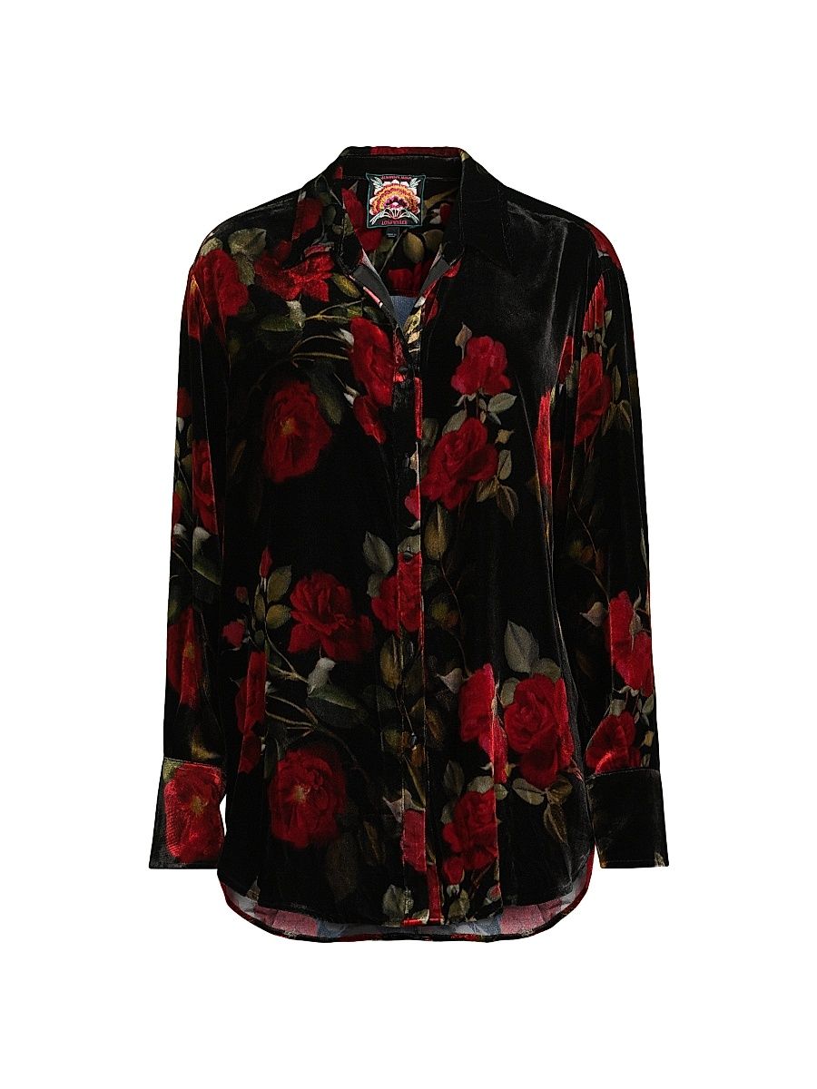 Women's Rosana Floral Velvet Button-Front Shirt - Rosana - Size Large