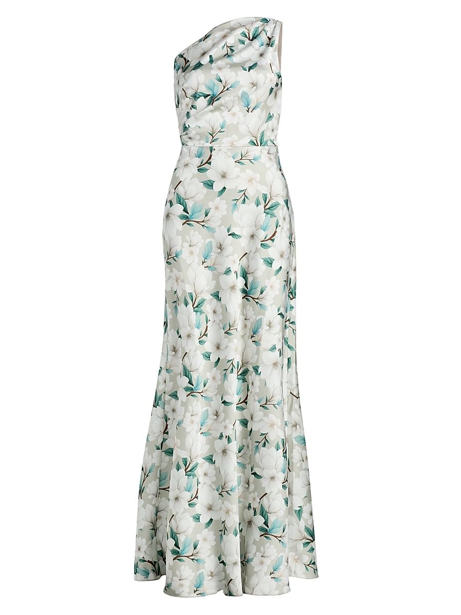 Women's Delphine Floral One-Shoulder Trumpet Gown - Champagne Magnolia - Size 0