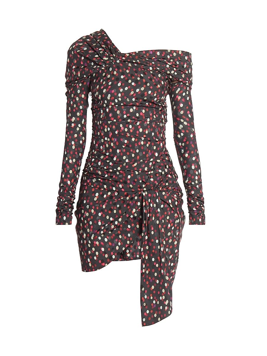 Women's Elara Spotted Stretch Silk Asymmetric Minidress - Black Red - Size 2