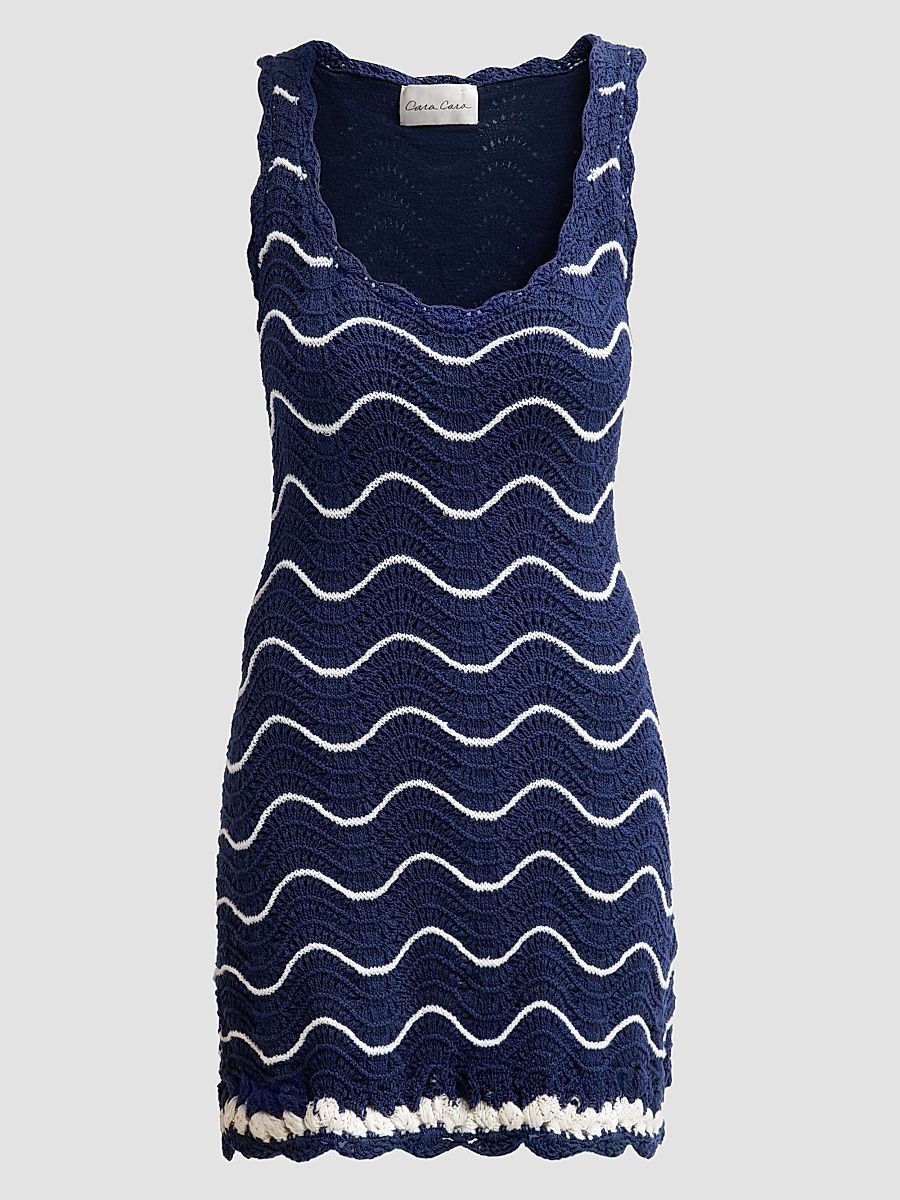 Women's Orel Crochet Wave Mini Dress - Navy Ivory Knits - Size XL