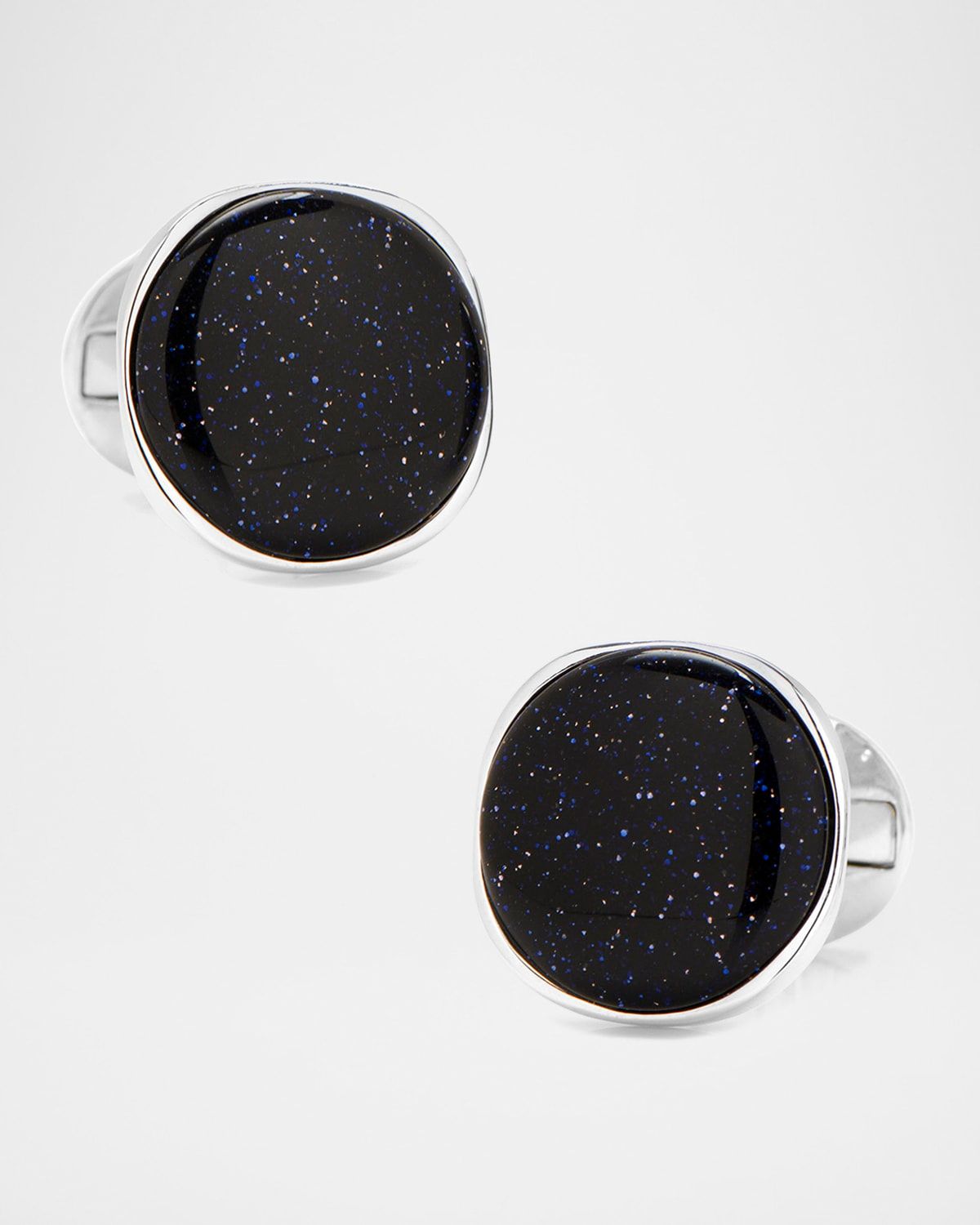 Men & apos;s Sterling Silver Round Blue Goldstone Cufflinks
