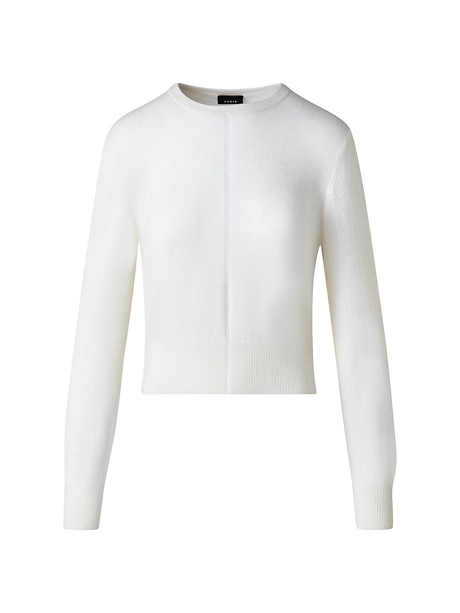 Women's Striped Cashmere Crewneck Sweater - Ecru - Size 12