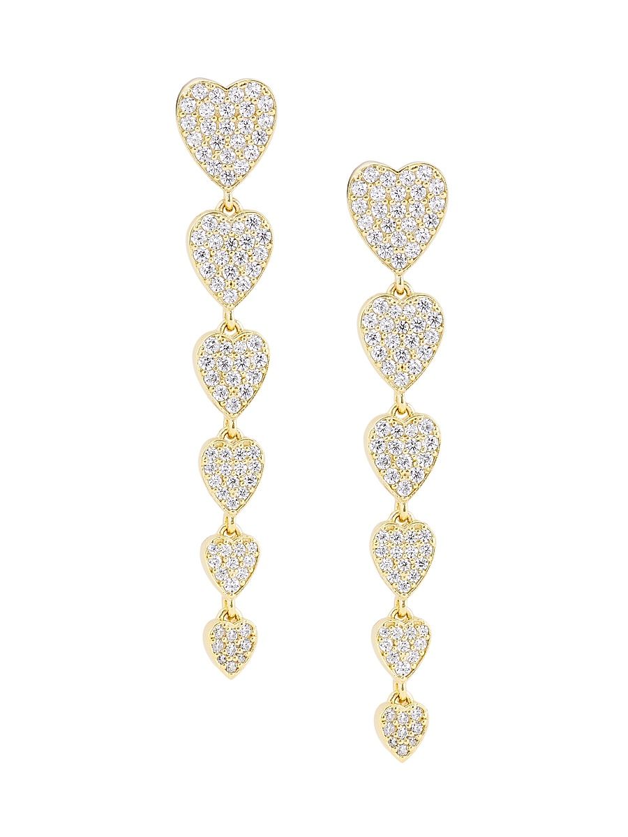 Women's Real Love 18K-Gold-Plated & Cubic Zirconia Heart Drop Earrings - Gold