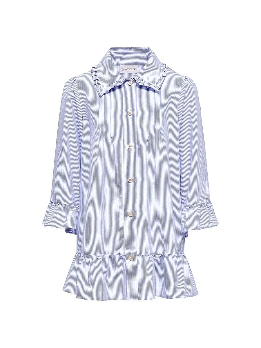 Little Girl's & Girl's Shirt Dress with Stripes - Light Blue - Size 14