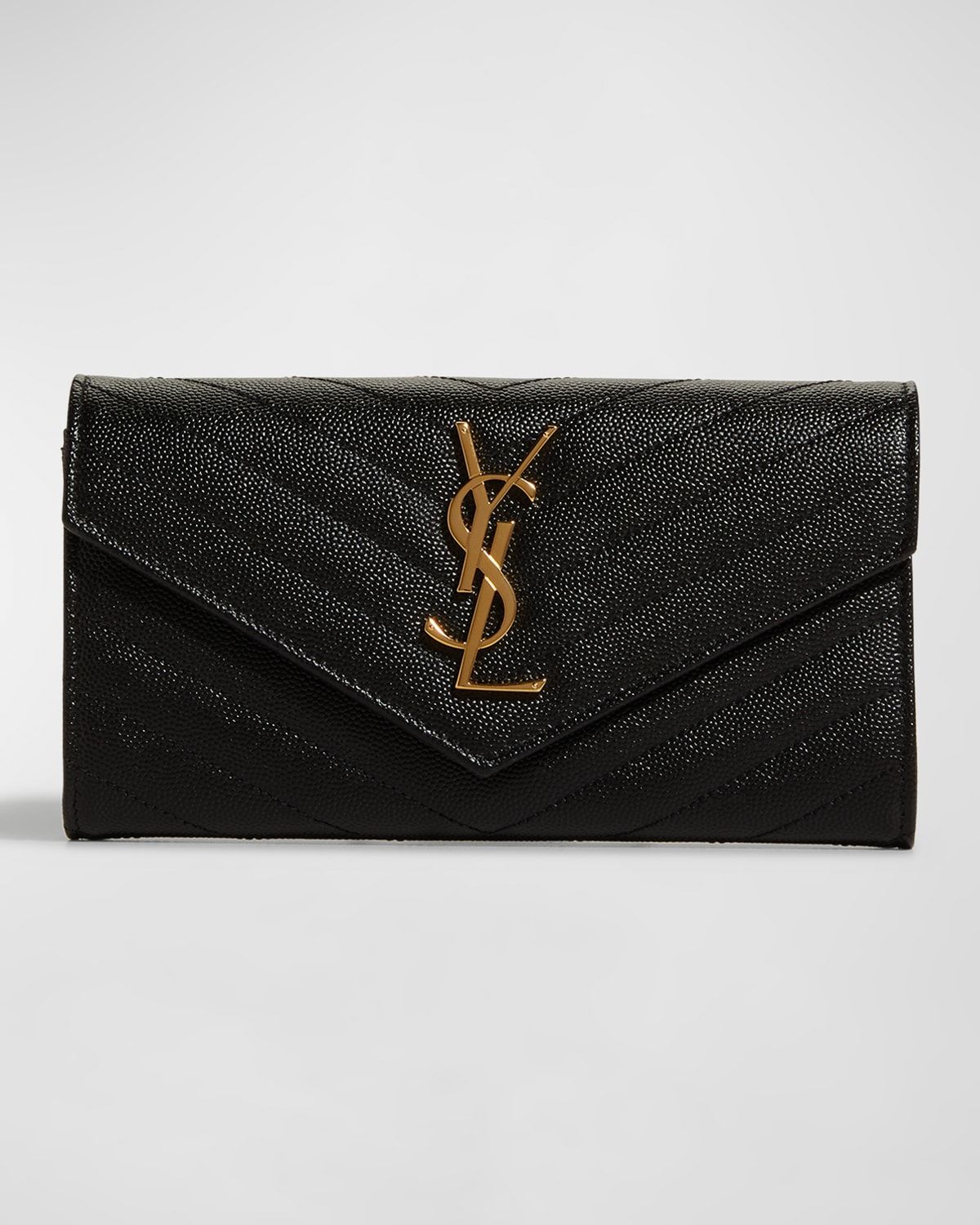 YSL Monogram Large Flap Wallet in Grained Leather