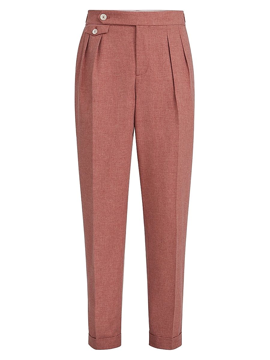 Men's Mouliné Trousers with Reversed Double Pleats and Waist Tabs - Salmon - Size 48