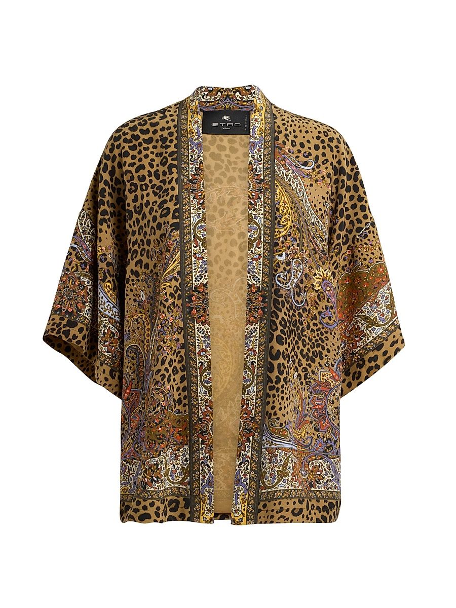 Women's Printed Silk Kesa Jacket - Brown - Size Large