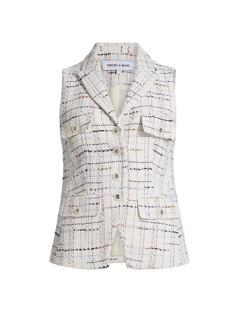 Women's Benny Tweed Button-Front Vest - Off White Multi - Size 4