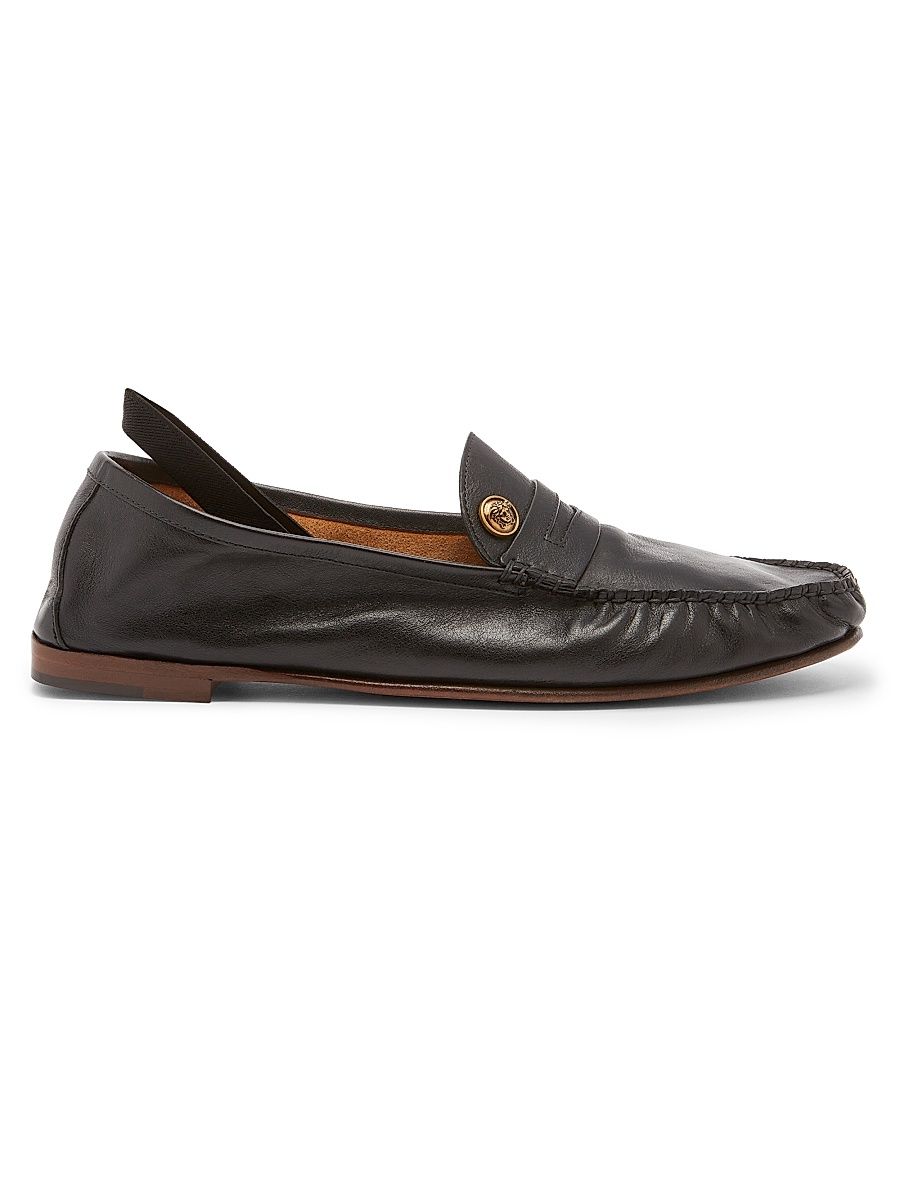 Men's Medusa Leather Penny Loafers - Black Gold - Size 13