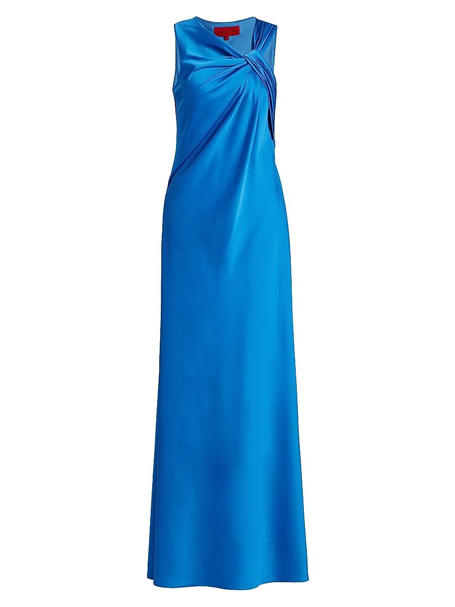 Women's Francine Asymmetric Satin Gown - Oceanic Blue - Size 12