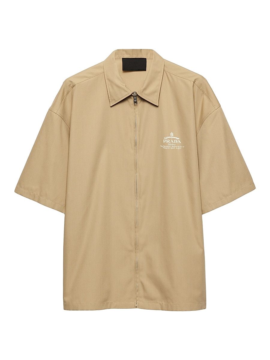 Men's Short-Sleeved Technical Cotton Shirt - Beige Khaki - Size Small