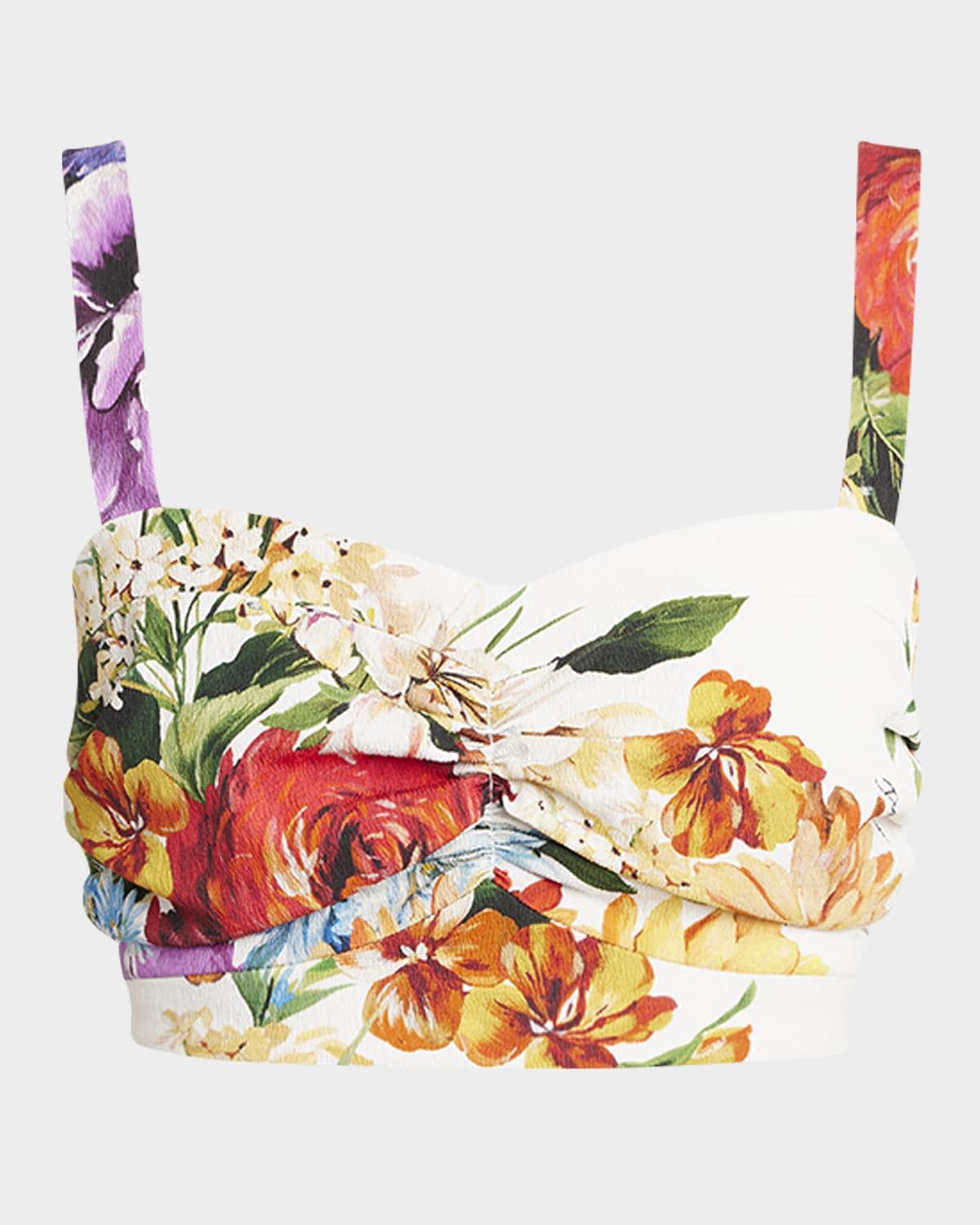 Floral Bouquet Ruched Creton Crop Top