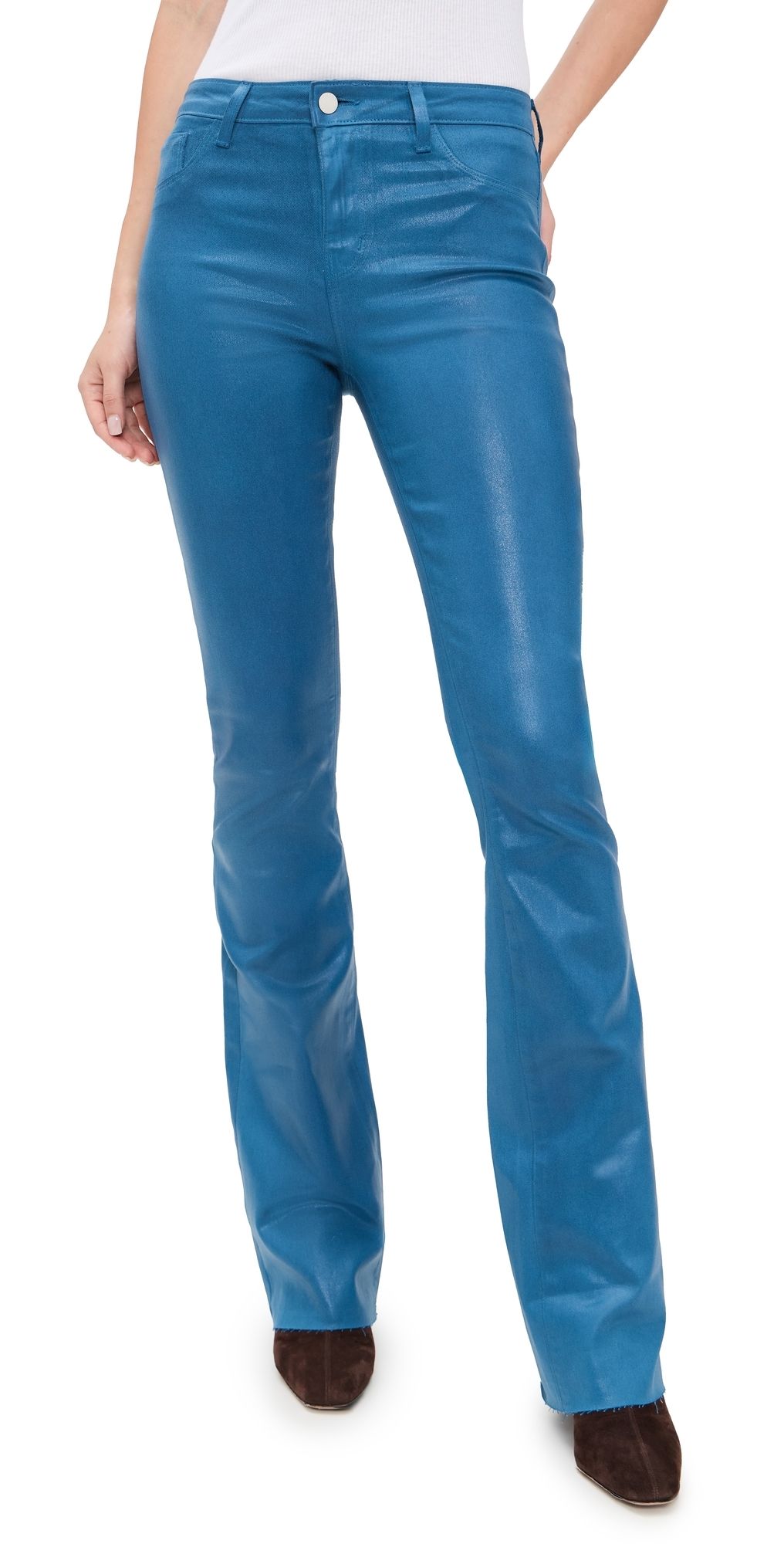 L'AGENCE Ruth Raw Hem Straight Jeans Stone Blue Coated 27