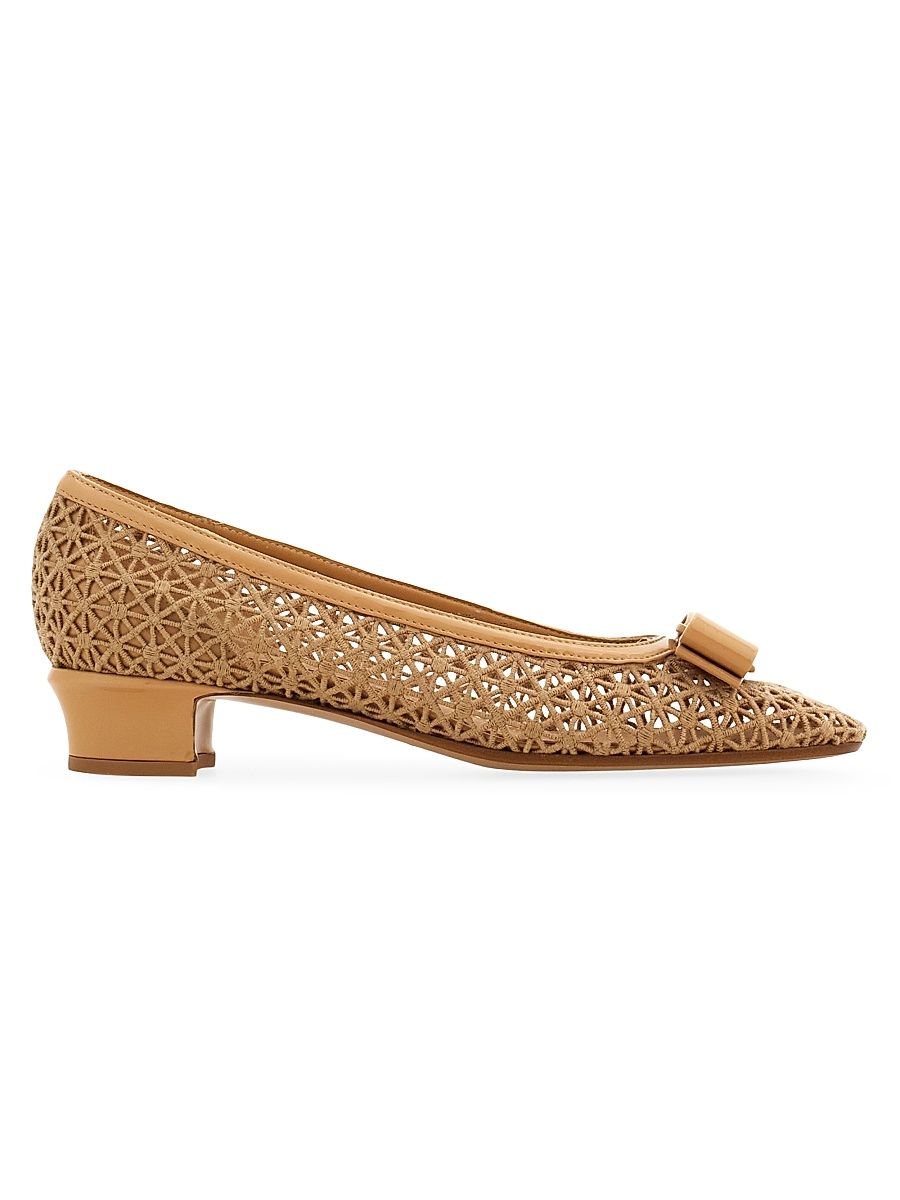 Women's Vara 2.0 30MM Embroidered Mesh & Leather Pumps - Soft Camel Biscotto - Size 8.5