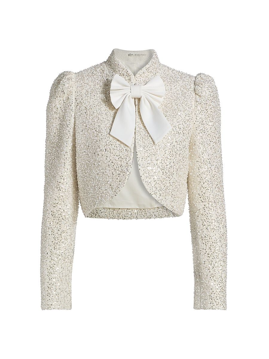 Women's Ilaria Sequined Cropped Jacket - Off White - Size Large