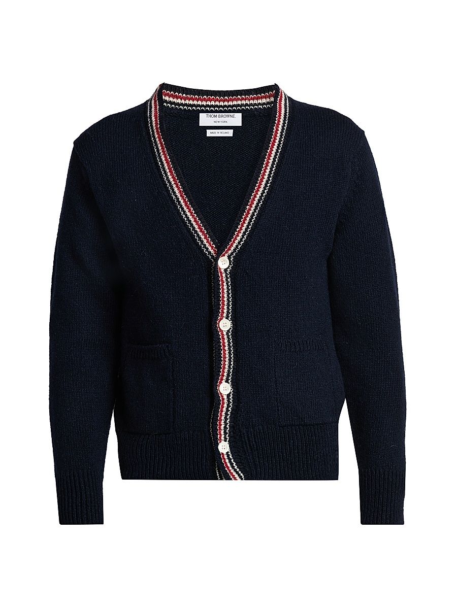 Men's Donegal RWB Stripe Wool-Mohair Cardigan - Navy - Size XXL