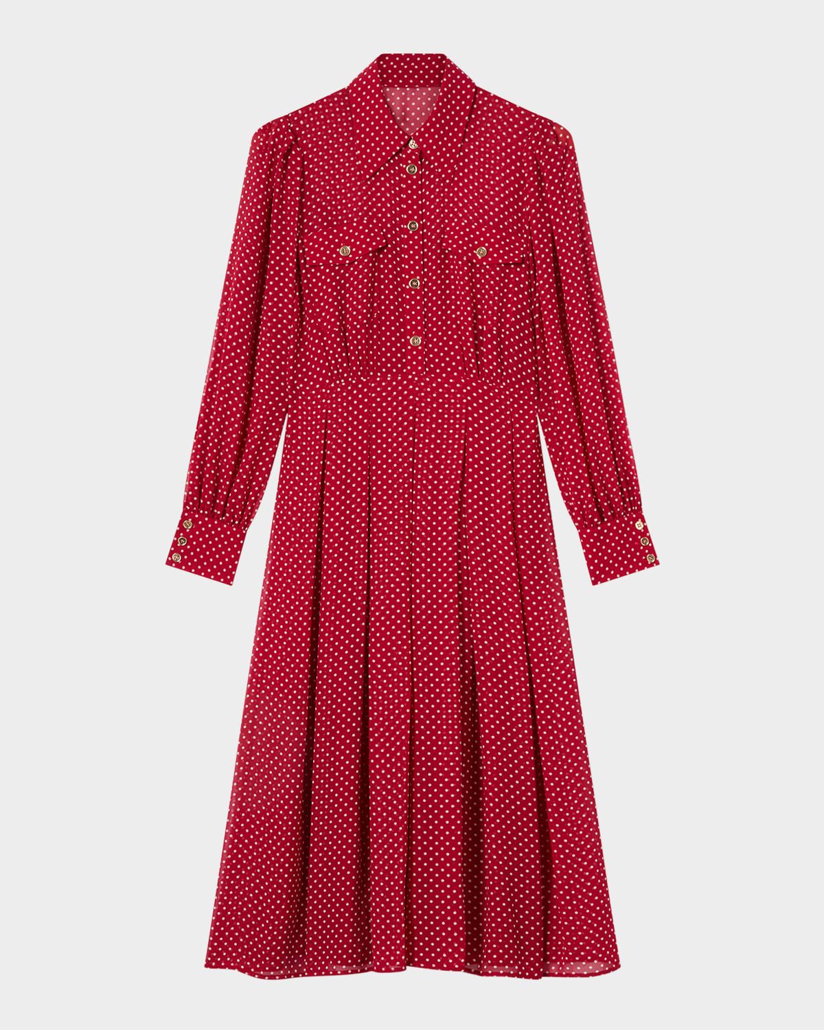 Cody Pleated Polka-Dot Midi Shirtdress