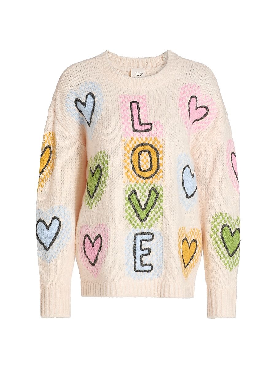Women's Love Cotton-Blend Crewneck Sweater - Ivory Multi - Size XL
