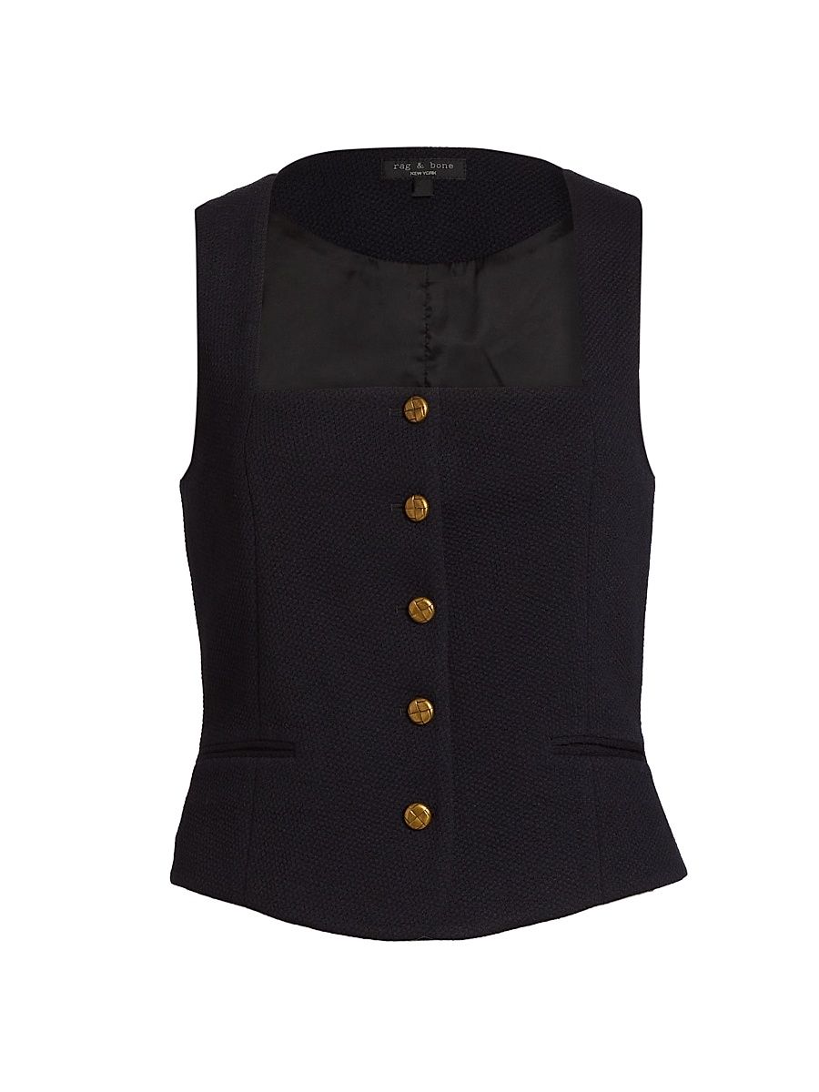 Women's Mariana Textured Button-Front Vest - Navy - Size 12
