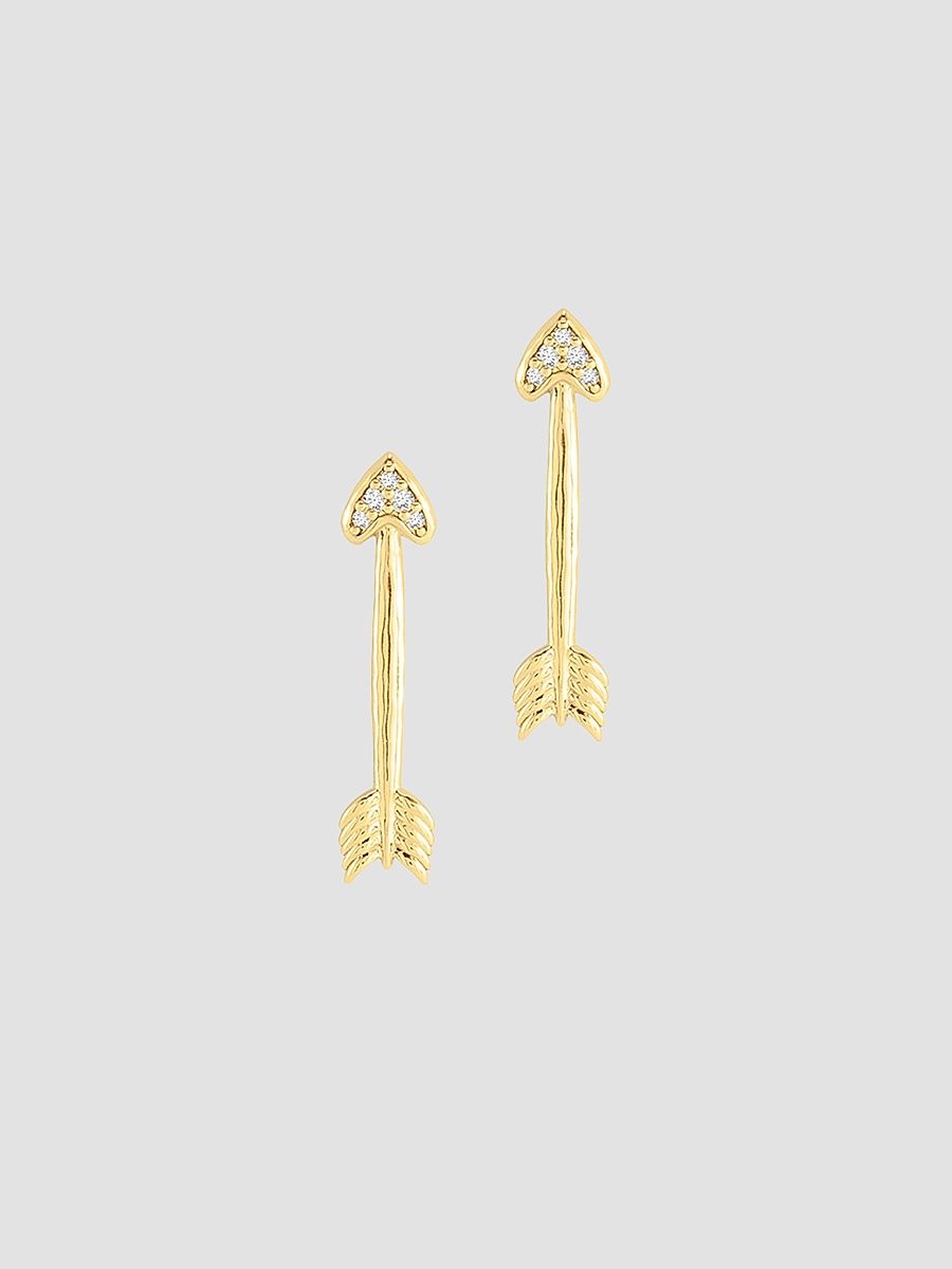 Women's Heart 18K-Gold-Plated & Cubic Zirconia Arrow Stud Earrings - Gold