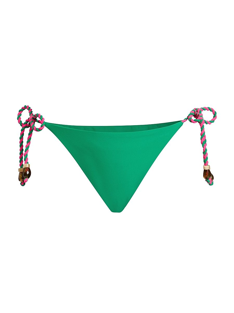 Women's Side-Tie Bikini Bottom - Green Multi - Size Large