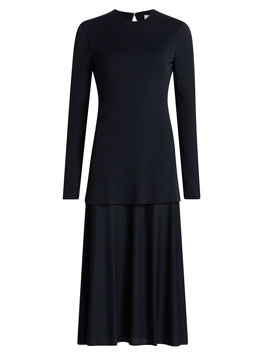 Women's Layered Drop-Waist Midi-Dress - Navy - Size 10