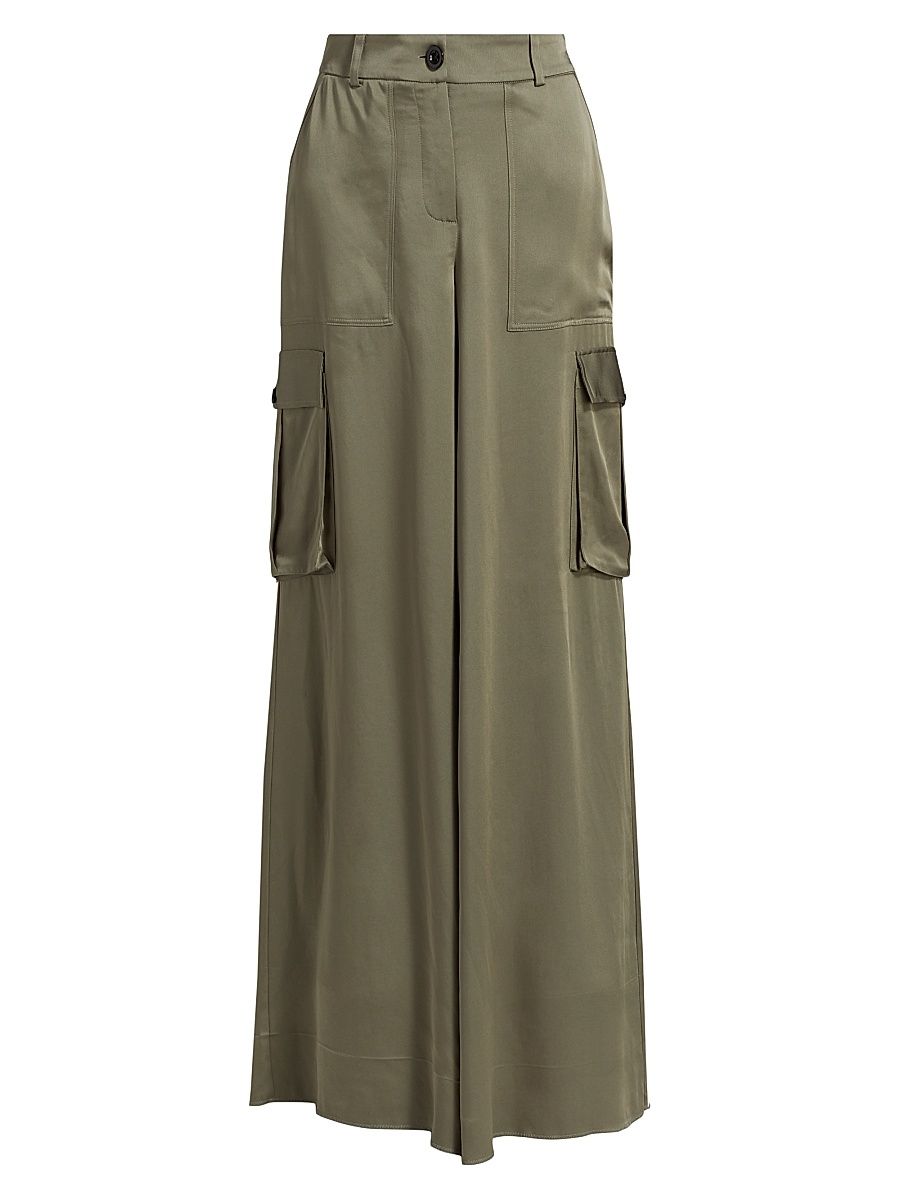 Women's Maia Satin Cargo Pants - Olive - Size Large