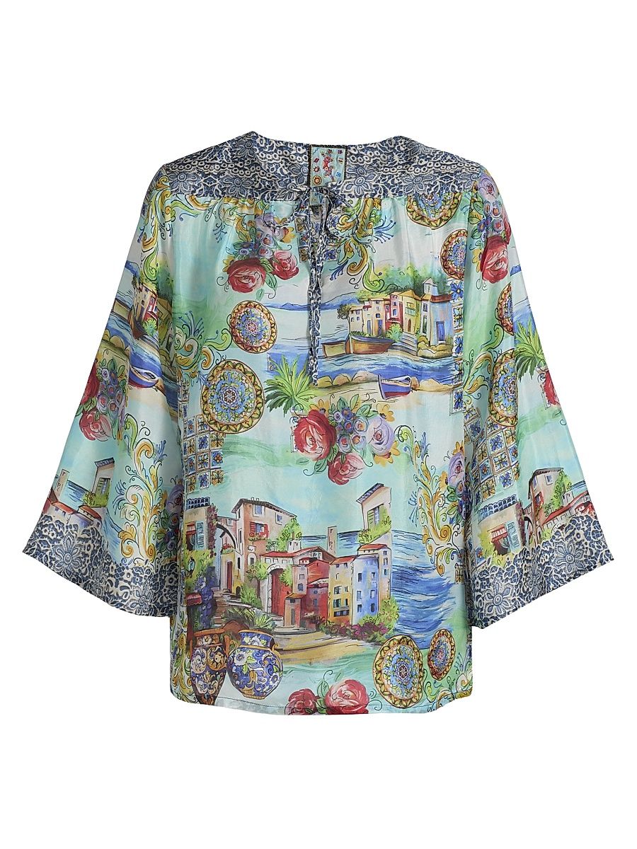 Women's Lepin Flowy Printed Silk Blouse - Christy - Size Large