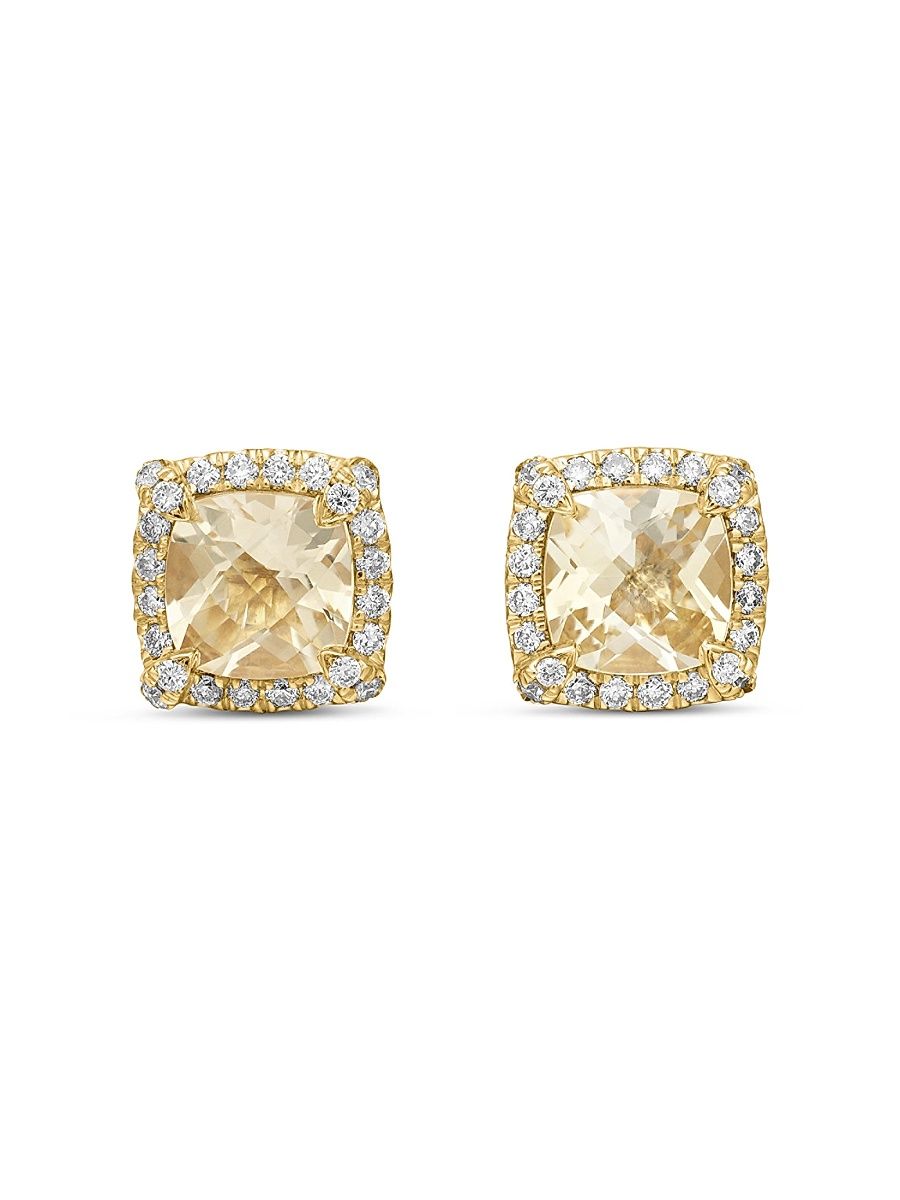 Women's Petite Chatelaine Pavé Bezel Stud Earrings in 18K Yellow Gold - Champagne Citrine