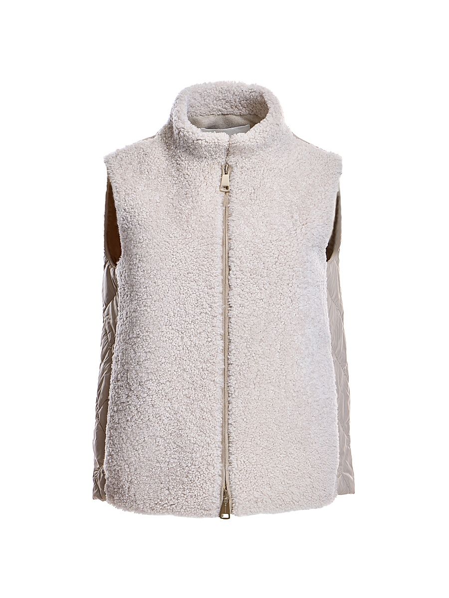 Women's Shearling & Quilted Wool Vest - Angora - Size XL