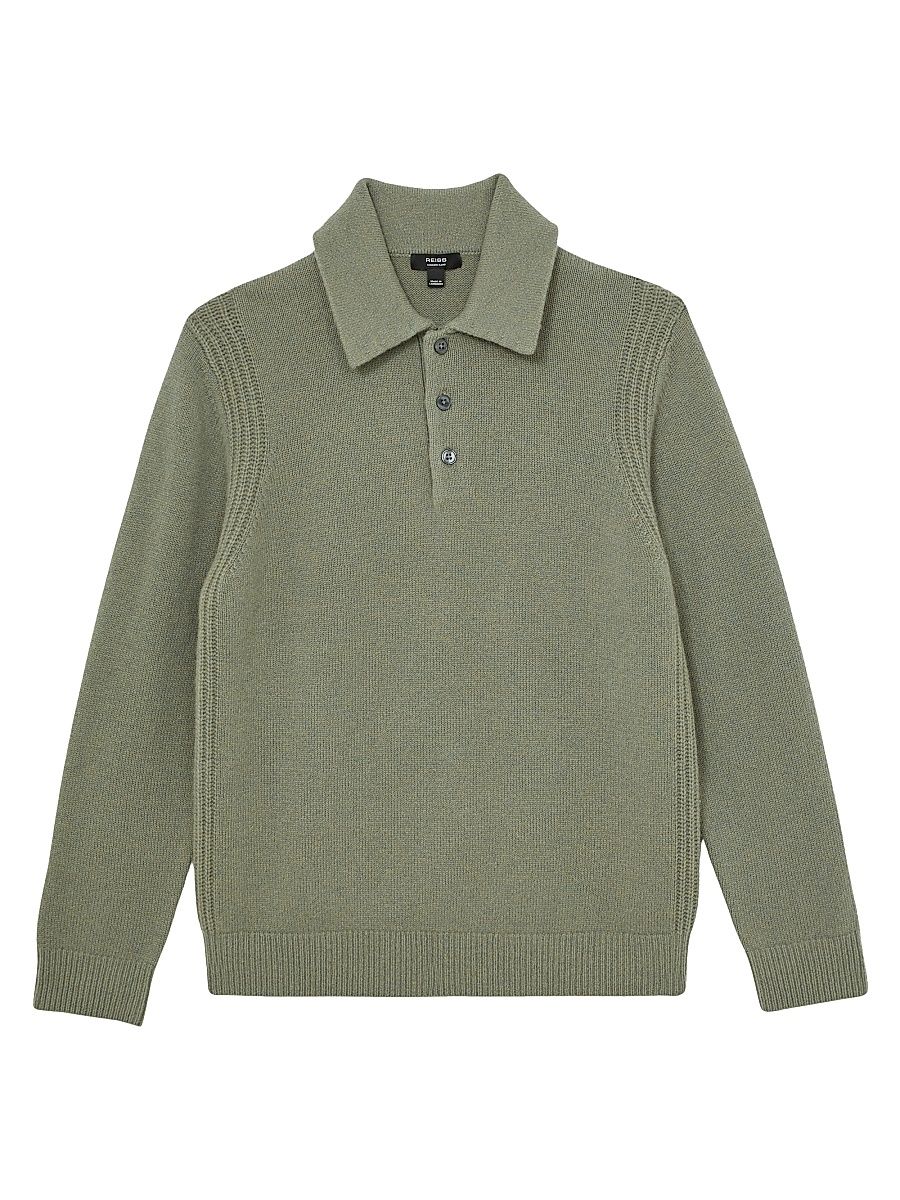 Men's Deansgate Wool-Blend Polo Sweater - Sage Green - Size XL