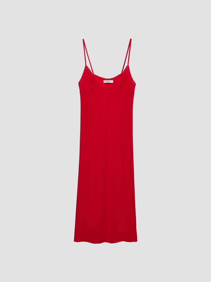 Prada Women's Embroidered Triple Chiffon Slip Dress - Red - Size 8