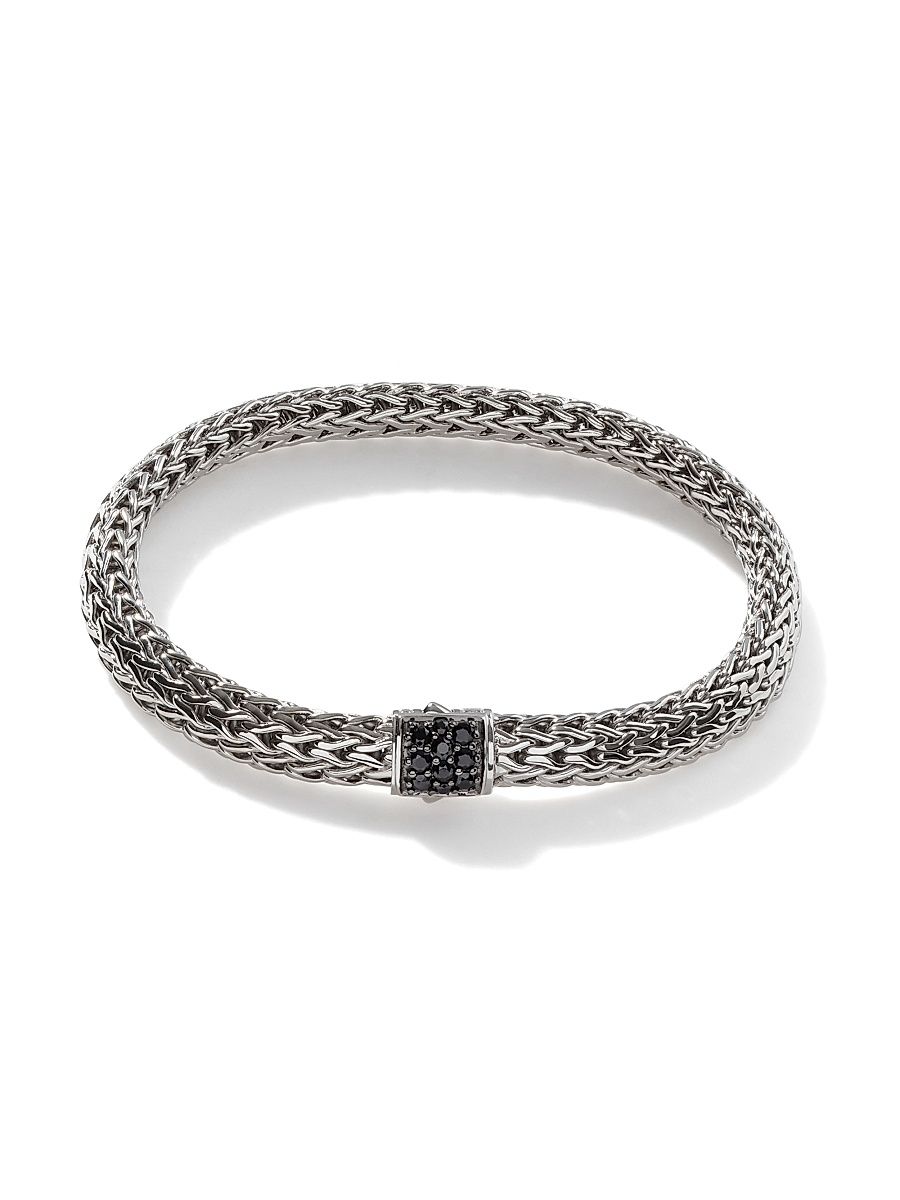 Women's Classic Chain Sterling Silver & Sapphire Bracelet - Black Sapphire - Size Medium