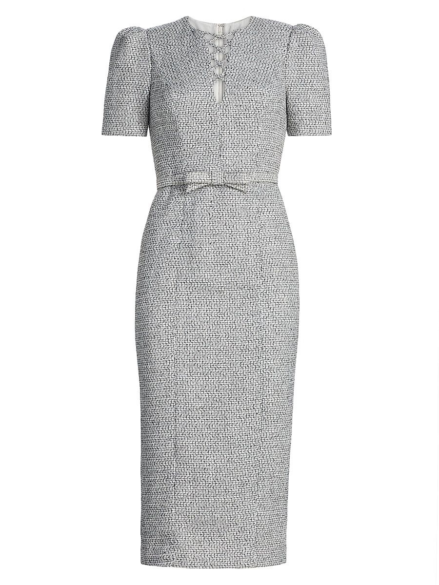 Women's Tweed Fitted Cocktail Dress - White Black - Size 8