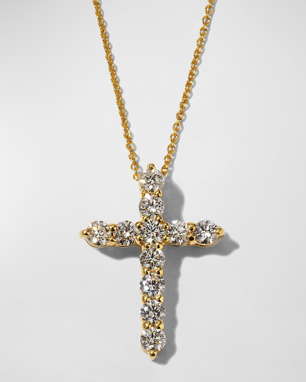 18K Diamond Cross Necklace, 20x15mm