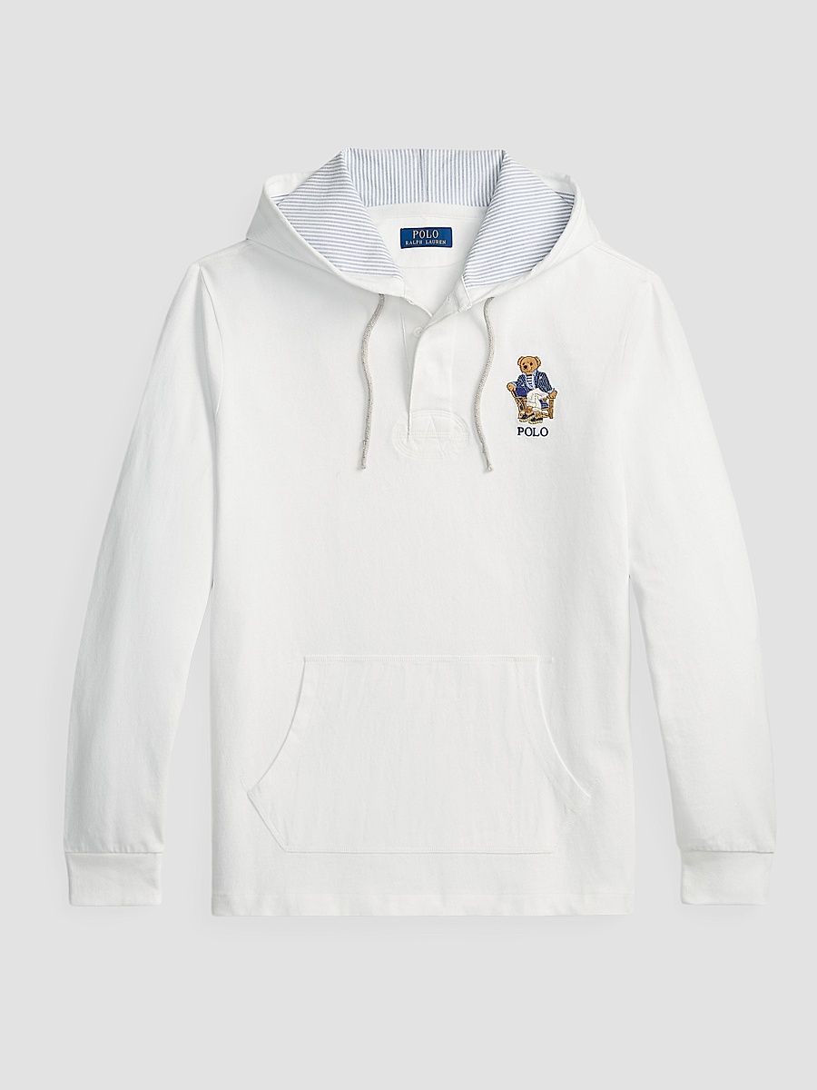 Men's Polo Bear Cotton Hoodie - Newport Bear White - Size XXL
