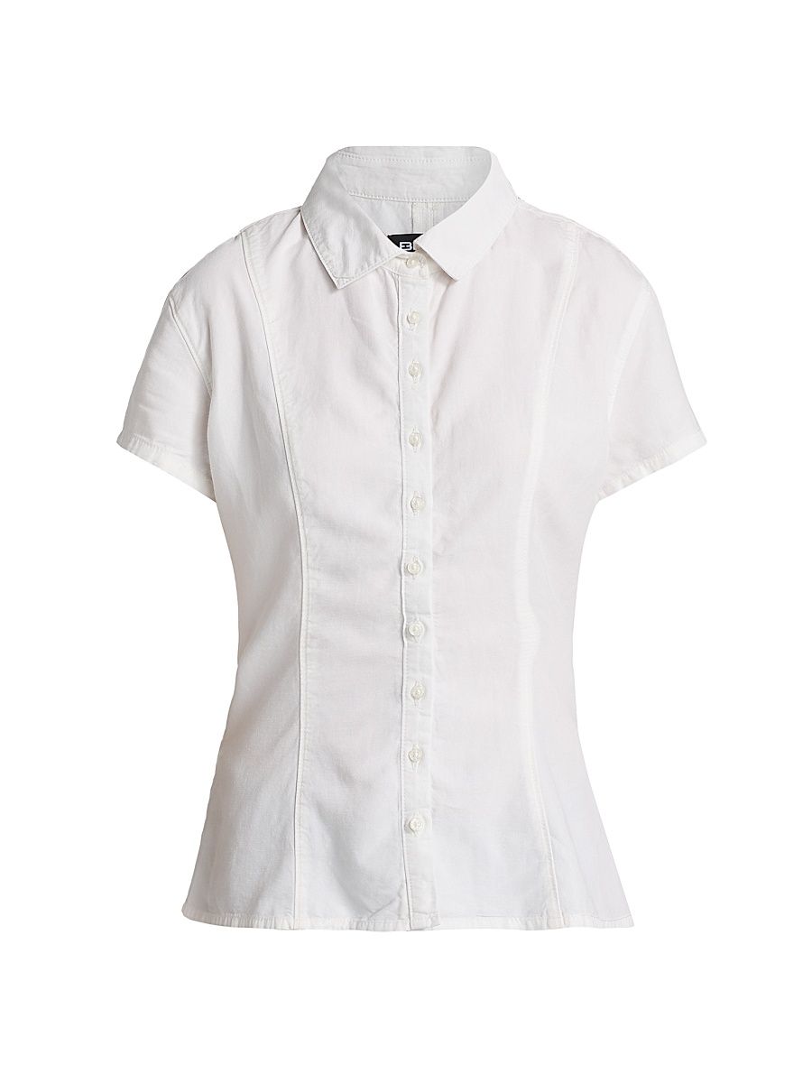 Women's Rosie Tailored Blouse - White Linen - Size Large