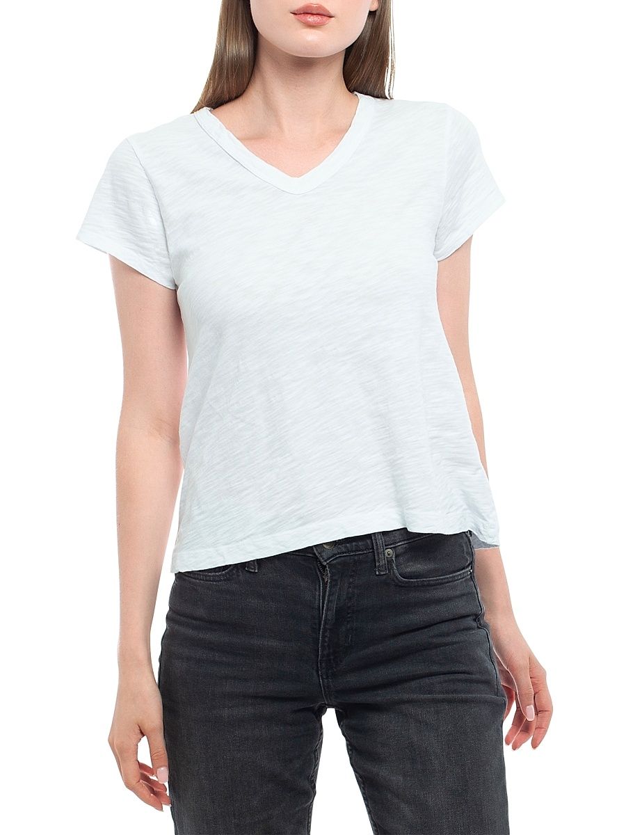 Women's V-Neck Short Sleeve Baby Baby Fit T-Shirt - White - Size XL