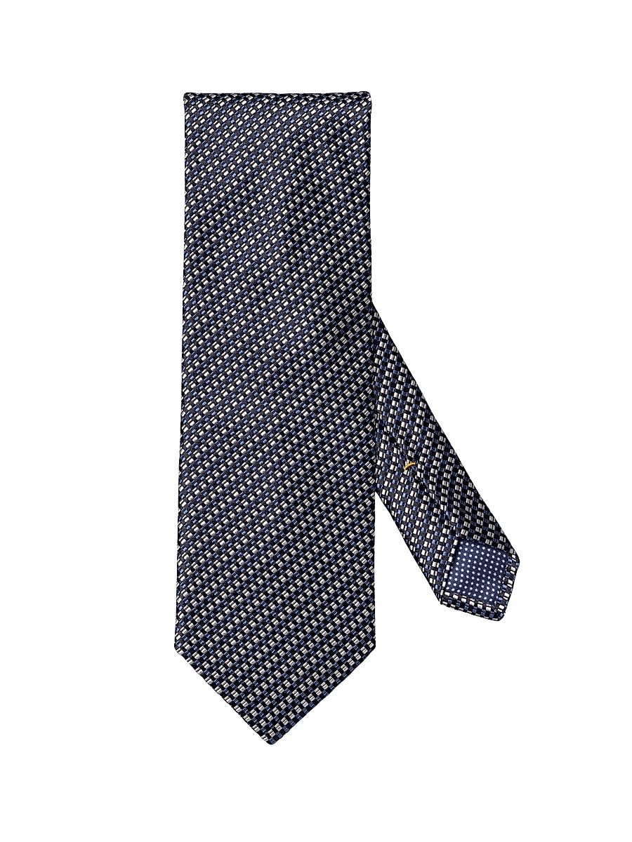 Men's Checked Woven Silk Tie - Dark Blue