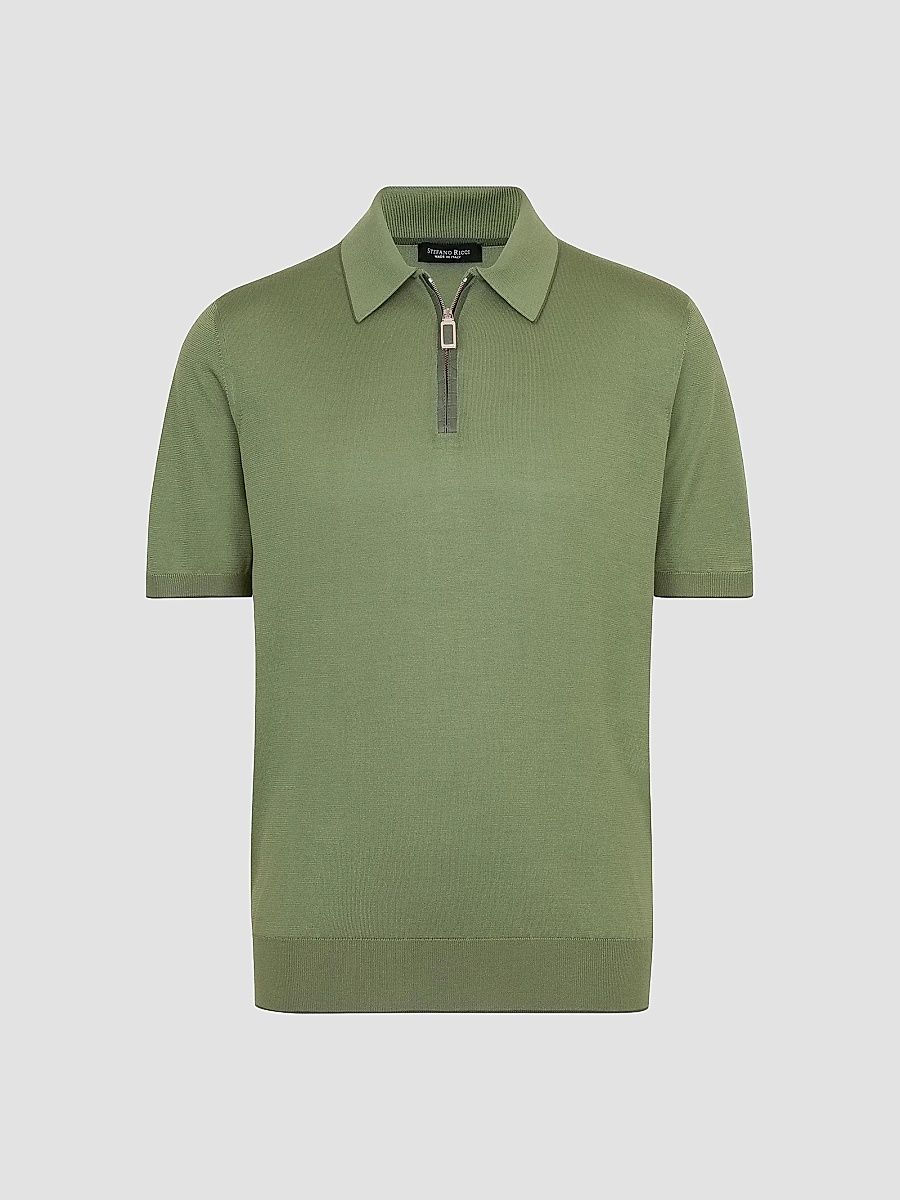 Stefano Ricci Men's Silk and Crocodile Leather Knit Zip Polo - Green - Size 44