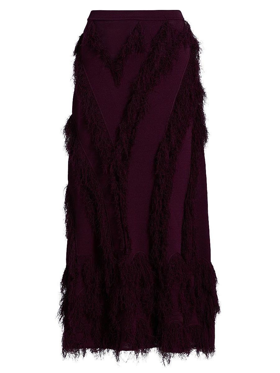 Women's Astrid Fringed Knit Maxi Skirt - Mahogany - Size Medium