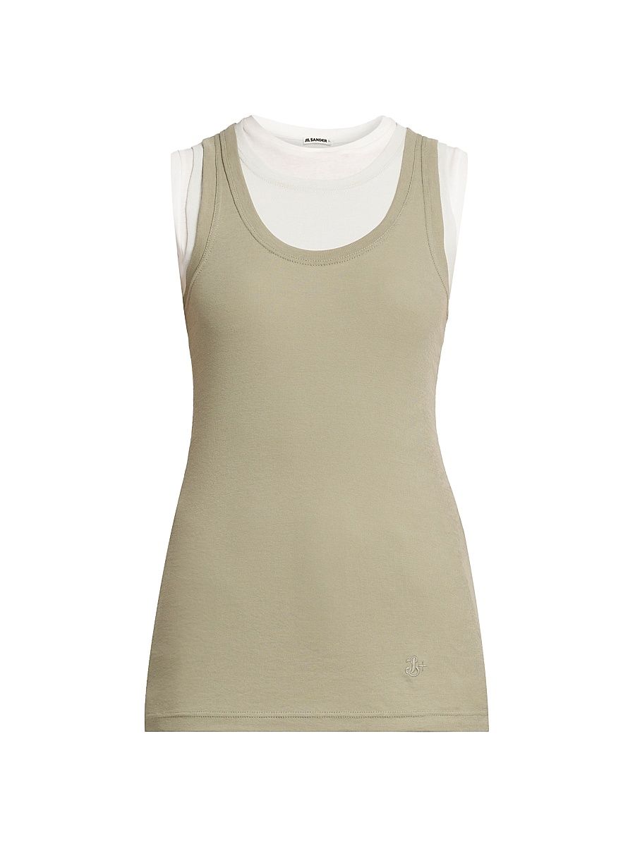 Women's Three-Layer Cotton Knit Tank - Open Green - Size XS