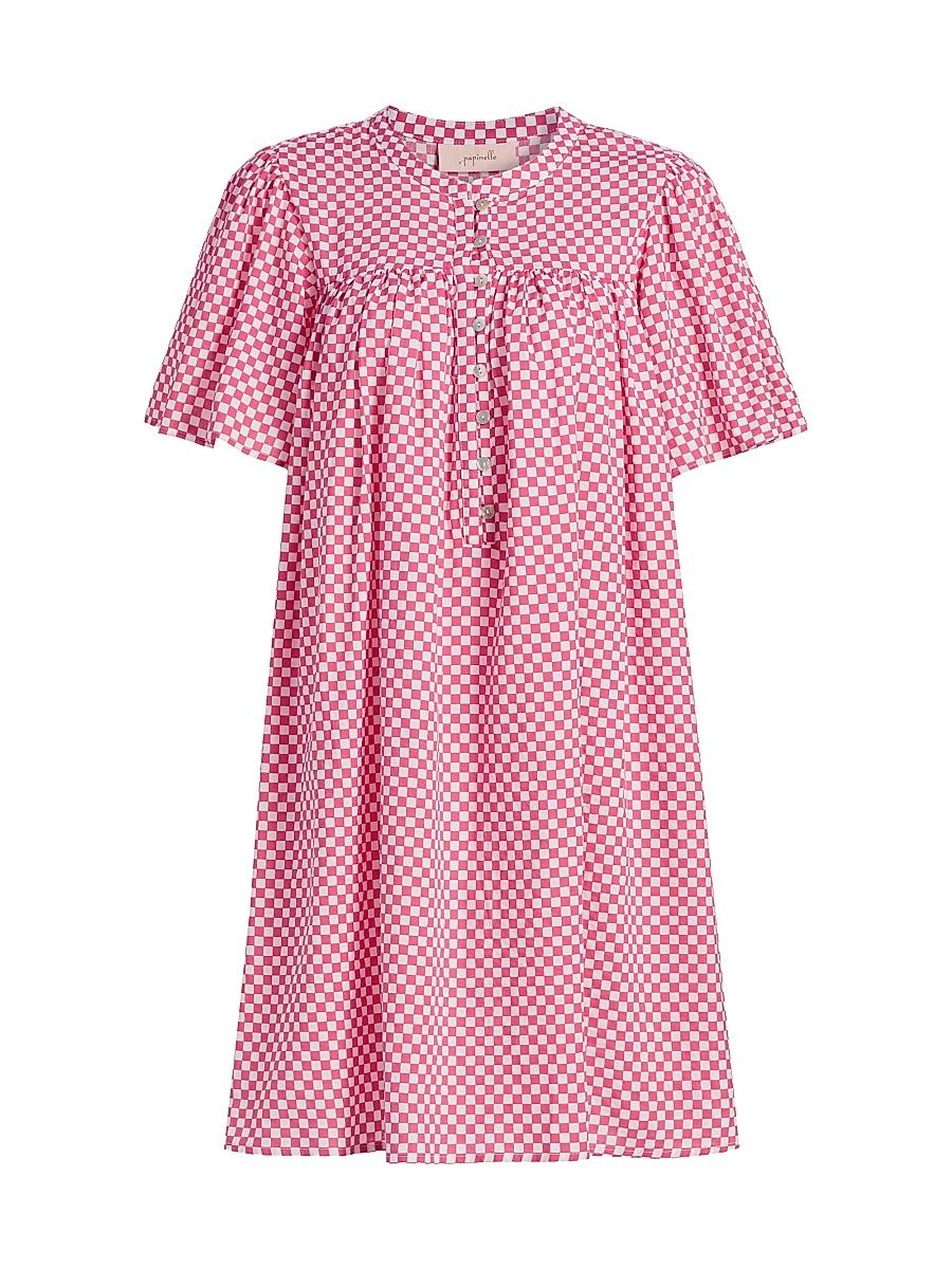 Women's Anais Checker Gathered Nightie - Raspberry - Size XS