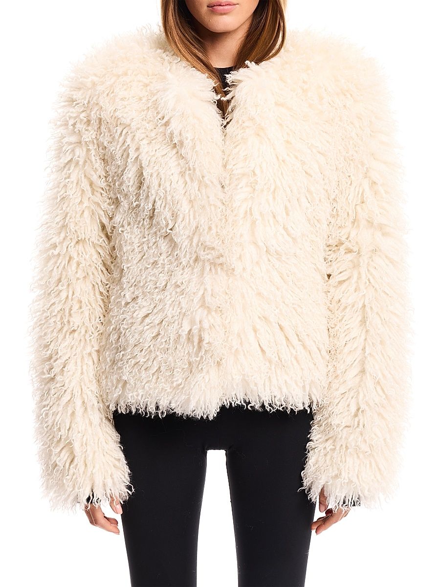 Women's Kiki Faux-Fur Jacket - Ivory Faux Mongolian - Size XL