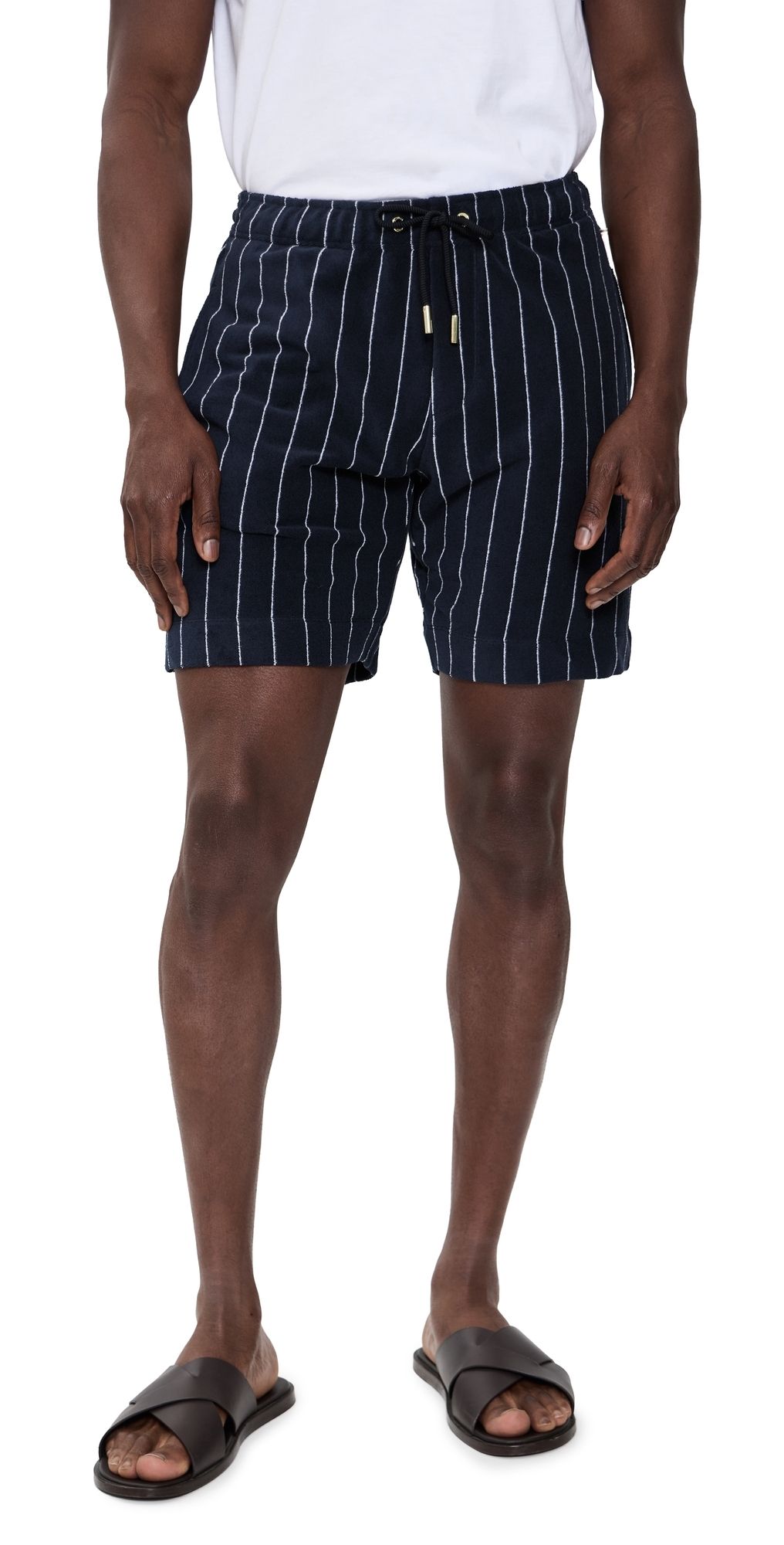 Orlebar Brown Trevone Stripe Towelling Shorts 8 Night Iris/White Sand L