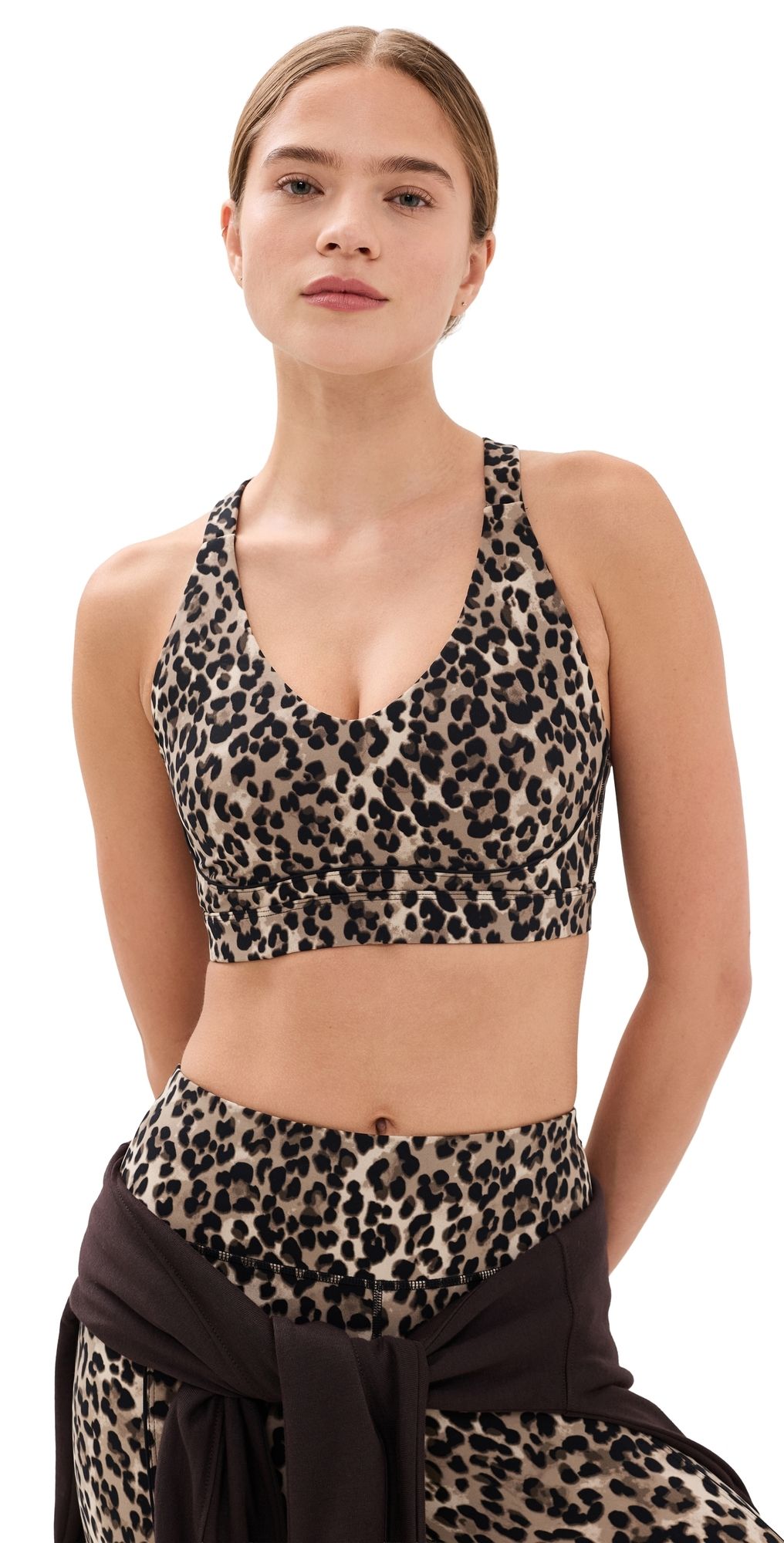 Sweaty Betty Power Pulse Piping Bra Brown Ink Leopard Print XL