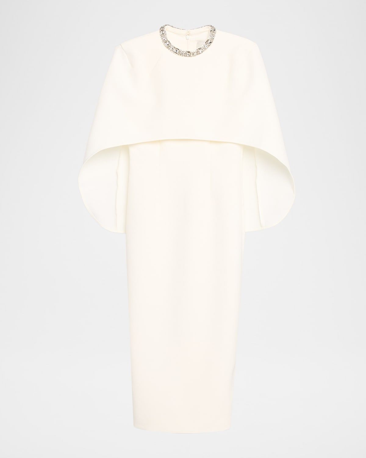 Crystal-Neck Capelet Midi Sheath Dress