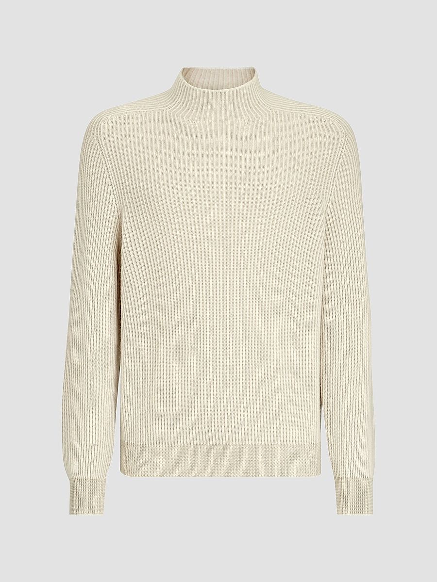 Men's Cashmere English Rib Turtleneck Sweater - Panama - Size 50